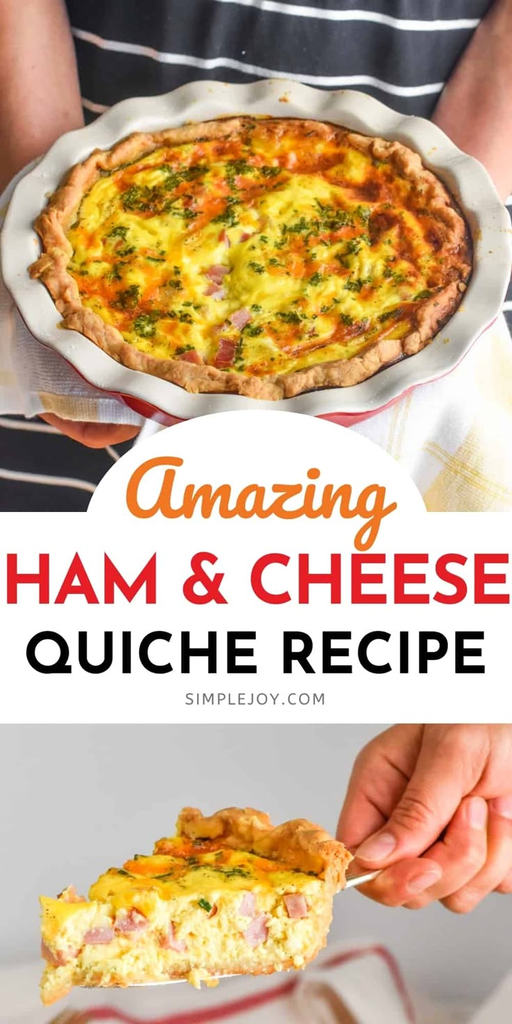 ham and cheese quiche recipe with text overlay