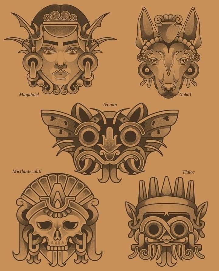 four masks with different designs on them