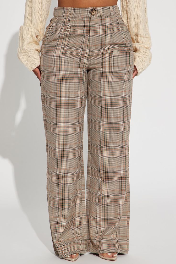 Available In Khaki/combo. Trouser Pant High Rise Button & Zip Closure Elastic Waist Back Wide Leg Plaid Print Non Stretch 100% Polyester Imported | Talk Later Wide Leg Plaid Trouser in Khaki size XS by Fashion Nova Flair Pants, Green Plaid Dress, Plaid Dress Pants, Plaid Trousers, Women Talk, Plaid Outfits, Plaid Pants, Plaid Print, Green Plaid