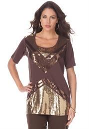 Plus Size Sequin Tee by Roaman's Plus Size Sequin, Holiday Lookbook, Sequin Tee, Tall Clothing, Big And Tall Outfits, Plus Size Shorts, Swim Accessories, Mens Big And Tall, Plus Size Clothing