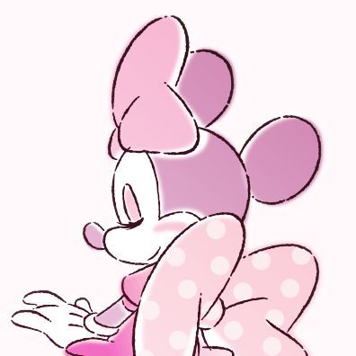 a drawing of minnie mouse in pink and white polka dot pajamas sitting on the ground