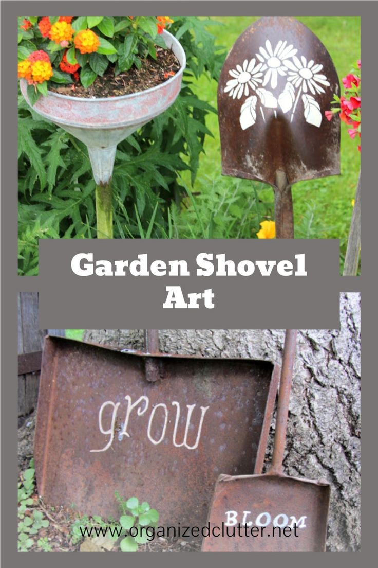 the garden shovel art project is an easy and fun way to use old rusty metal buckets as planters