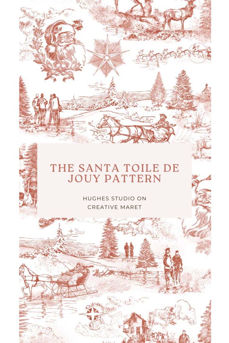 the santa toile de jouy patten book cover with red ink on white paper