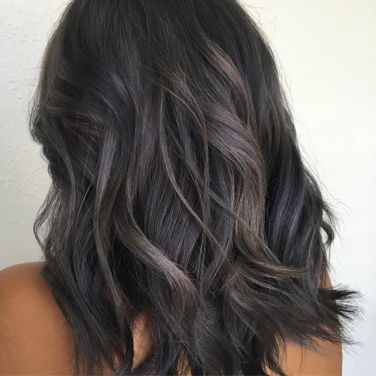 Color 😍 Dark Hair With Natural Gray, Cool Brunette Hair Color Ash Brown Dark, Ash Blonde Hair Black Hair, Dark Chocolate Ash Brown Hair, Cold Brown Hair Color Dark, Cold Balayage Brunette, Dark Ash Brown Hair Color Brunettes, Cold Dark Brown Hair, Cold Brunette Hair