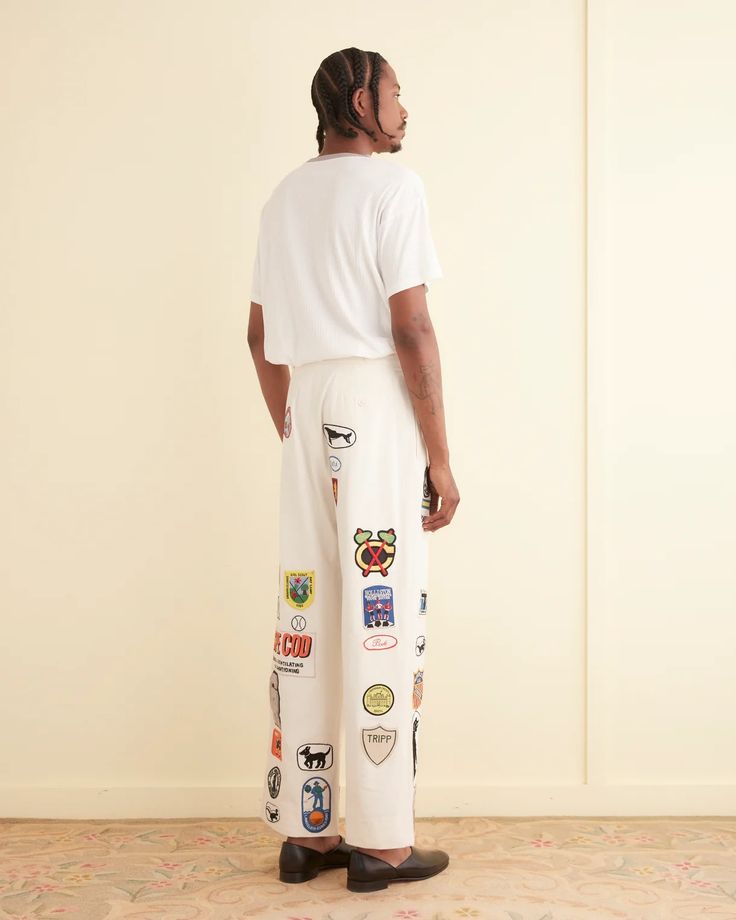 Cambridge McNab Trousers – BODE White Cotton Pants With Patch Pockets, Retro Cotton Pants With Patch Pockets, Retro White Trousers, Retro White Pants With Pockets, White Retro Pants With Pockets, Retro Cotton Tapered Leg Pants, White Cotton Retro Bottoms, New York Mens, Vintage Patches