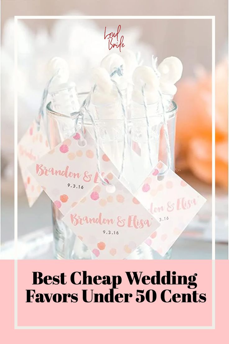 the best cheap wedding favors under $ 50 cents are on display in a clear vase