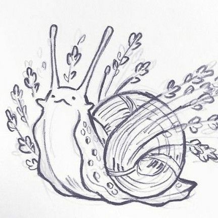 a drawing of a snail on top of a piece of wood