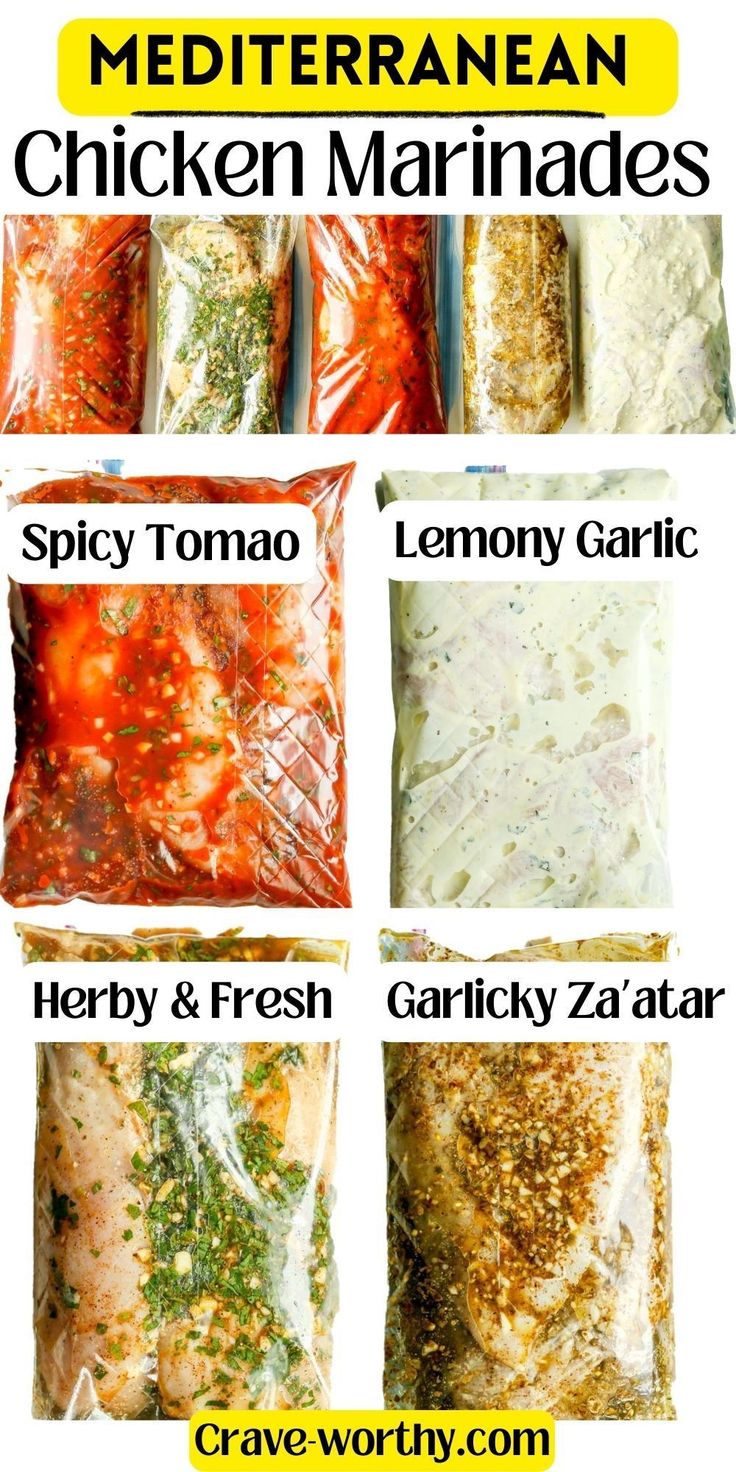 the instructions for how to make mediterranean chicken marinades in bags with text overlay