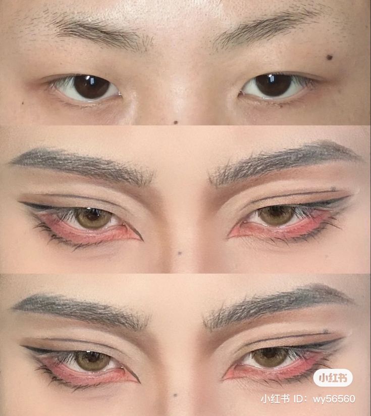 Male Eye Makeup Cosplay, Douyin Masculine Makeup, Anime Cosplay Makeup Looks, Male Douyin Makeup Tutorial, Masc Douyin Makeup, Male Cosplay Makeup Tutorial, Asian Male Makeup, Douyin Male Makeup, Douyin Makeup Men