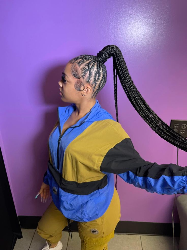 Braided Ponytail Feed In, Braided Ponytail Feed In Braids, Braids Braided Into A Ponytail, Scalp Braided Ponytail Hairstyles, Braid Styles Cornrow, Quick Braids Styles For Black Women, Ponytail Styles Braid, Different Feed In Braid Styles, Braided Hairstyle Ponytail