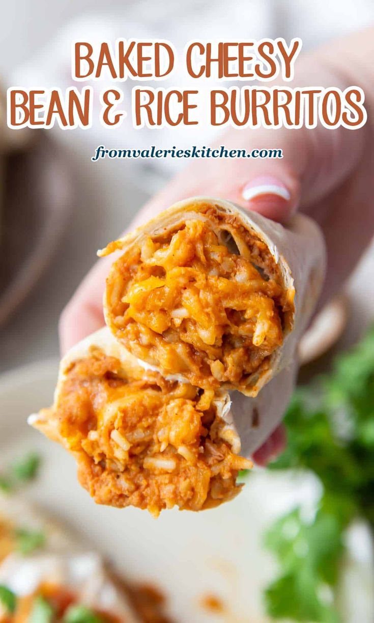 baked cheesy bean and rice burritos on a plate