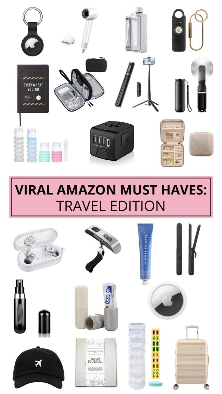 an image of various items that are in the shape of a collage with text reading virtual amazon must haves travel edition