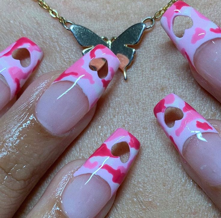 Pink Nails Aesthetic, Camo Nail Art, Camo Nails, Nails Aesthetic, Pretty Nail Designs, Exotic Nails, Really Cute Nails, Unique Nails, Fire Nails