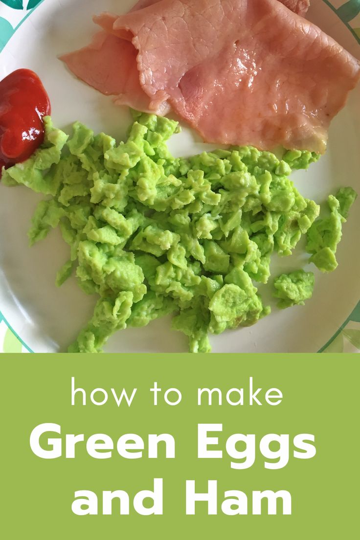 green eggs and ham on a plate with the words how to make green eggs and ham