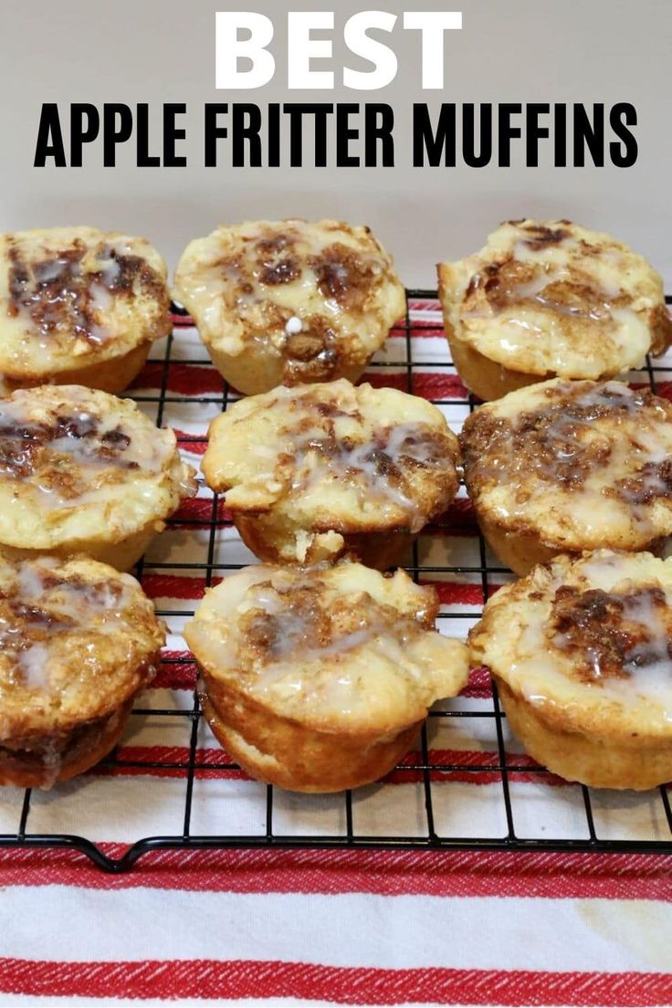 the best apple fritter muffins on a cooling rack with text overlay