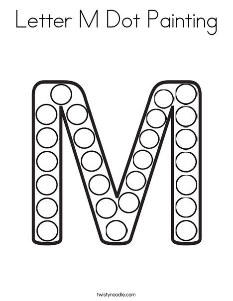 the letter m dot painting worksheet with dots and circles in black and white