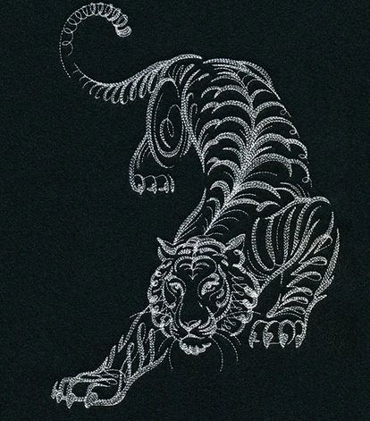 a drawing of a tiger on a black background