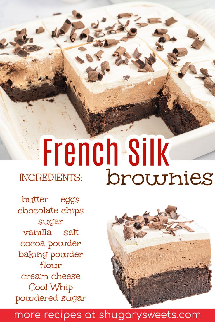 the recipe for french silk brownies is shown