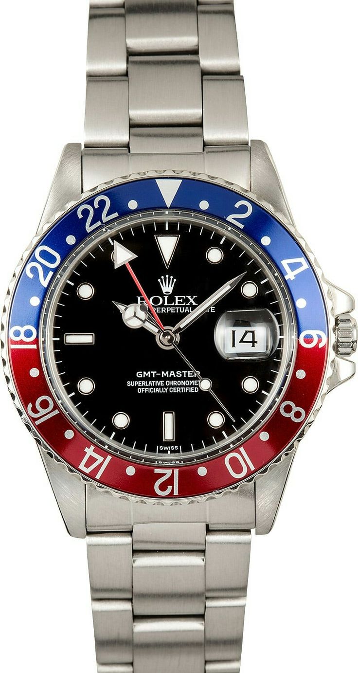 ROLEX GMT-MASTER 16750 RED AND BLUE PEPSI BEZEL Rolex Yachtmaster Ii, Rolex Vintage, Nice Watches, Rolex Usa, Used Rolex, Rolex Yacht Master, Rolex Gmt Master Ii, Used Watches, Rolex Men