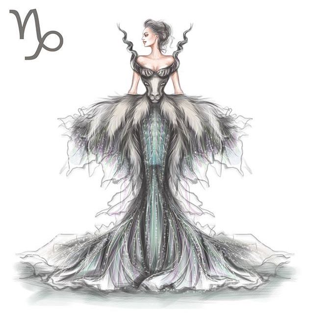 a drawing of a woman in a dress with feathers