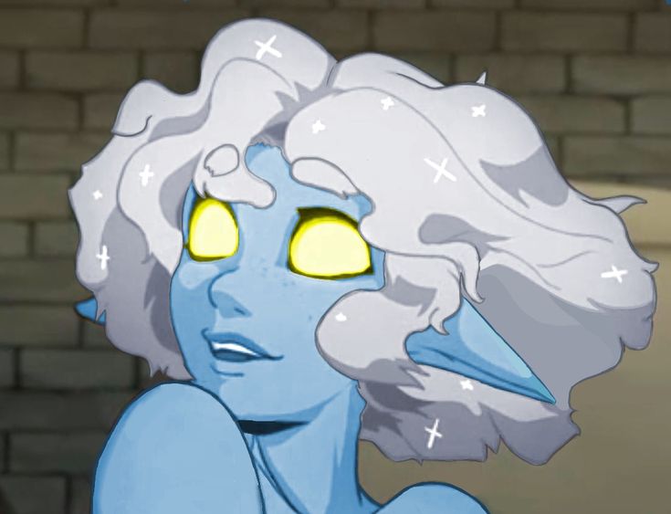 an animated image of a woman with yellow eyes and white hair, looking to the side