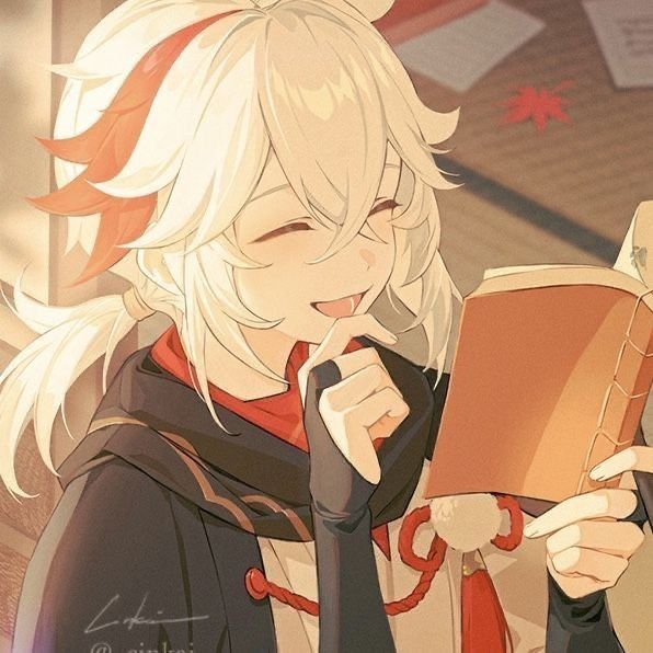 an anime character holding a book and looking at it