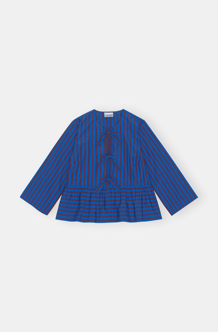 Striped Peplum Blouse | GANNI UK Jeans Boots, Peplum Blouse, Wrap Blouse, Wide Sleeves, Clothing Dresses, Shop Clothing, Wool Jacket, Jeans And Boots, Royals