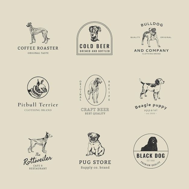 the logos for different types of dogs and their owners are shown in black and white