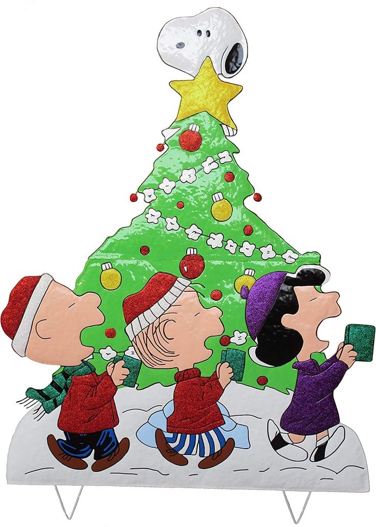 a charlie brown christmas tree with three kids