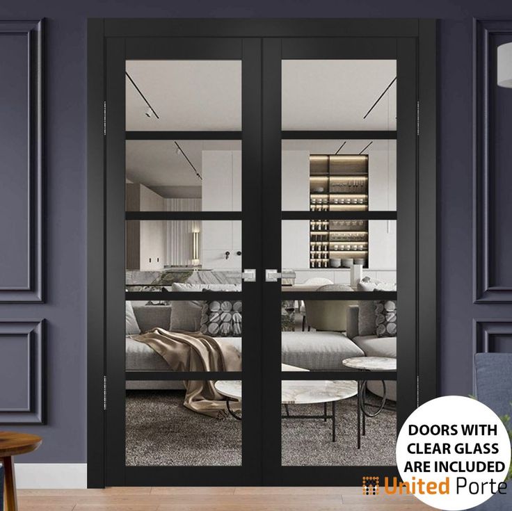 Solid Interior French Door with Clear Glass | Closet Bedroom Sturdy Doors | Buy Doors Online Transitional Interior Doors, Double Pocket Doors, Pocket Door Frame, French Double Doors, Wood French Doors, European Doors, Sliding Pocket Doors, Sliding Closet Doors, Style Français