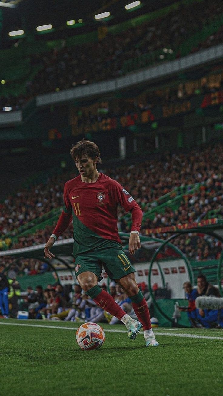 a soccer player in action on the field during a game with an audience behind him