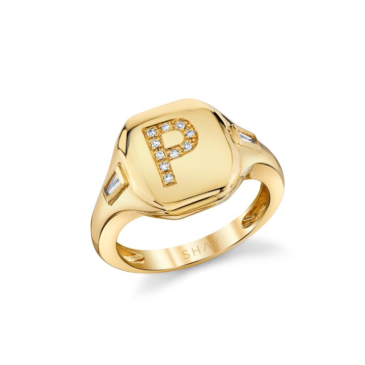 NAMEPLATE COLLECTION: The SHAY Diamond Initial Pinky Ring. This item is in stock and ready to ship in 1 - 3 days. This ring can be resized very easily. Please contact us directly to see if we can have your size ready to ship for you! Details: 18K Gold: approx 4.00gr White Diamonds: approx .1 cts Ring Height: 12mm Customizable with any letters or numbers Available in Yellow& White Gold Natural, untreated gemstones Product Number: SR50 Not sure of sizing? See our chart HERE. All GBP & EUR pricing Luxury White Gold Initial Ring, Luxury Personalized Diamond Initial Ring, Luxury Yellow Gold Diamond Ring With Initials, Luxury Diamond Rings With Initials, Luxury Personalized White Gold Diamond Ring, Luxury Diamond Ring With Initials, Personalized Luxury Diamond Ring, Luxury Personalized Diamond Ring, Ring Chart