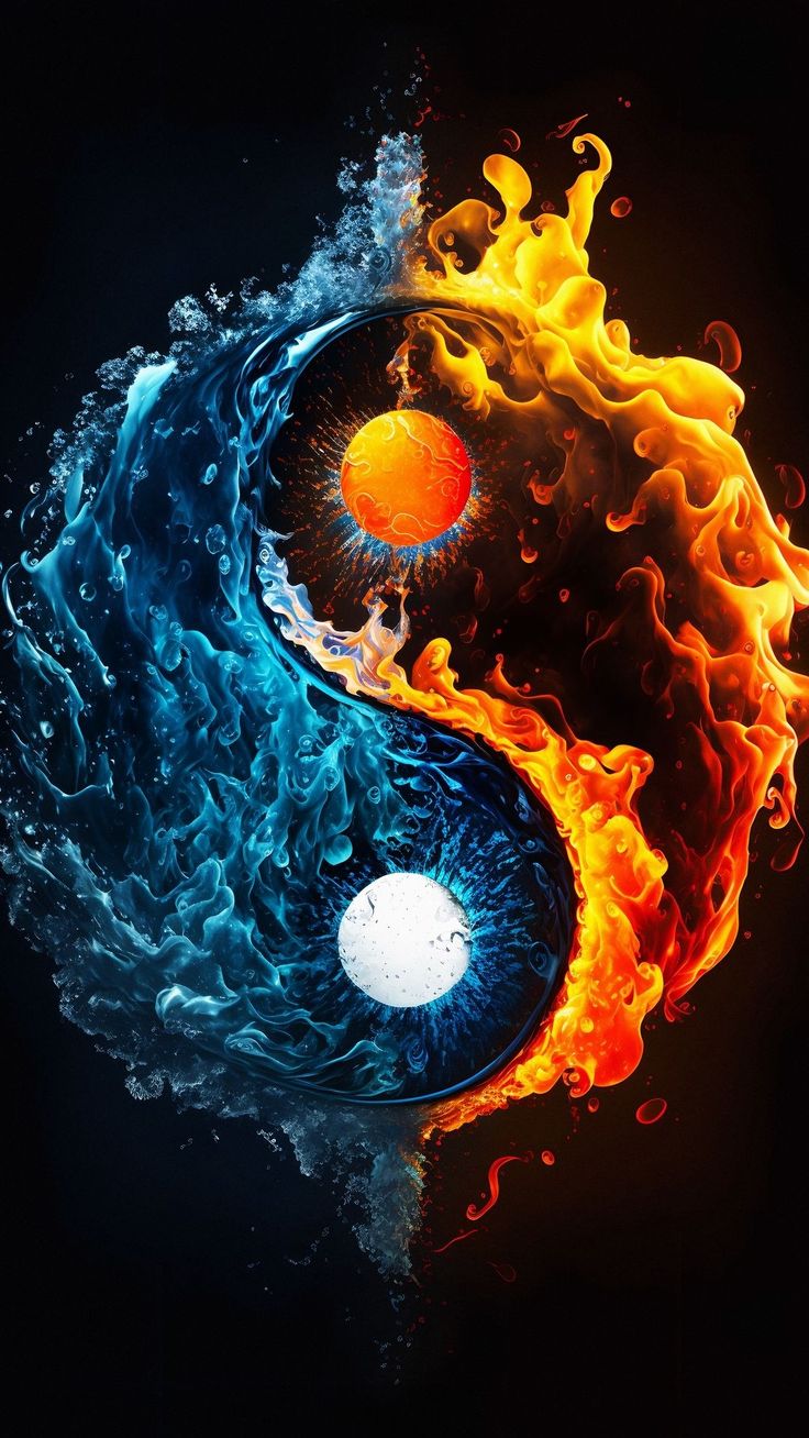 the fire and water yin yang symbol is depicted in this artistic photo, which appears to be made up of two different colors