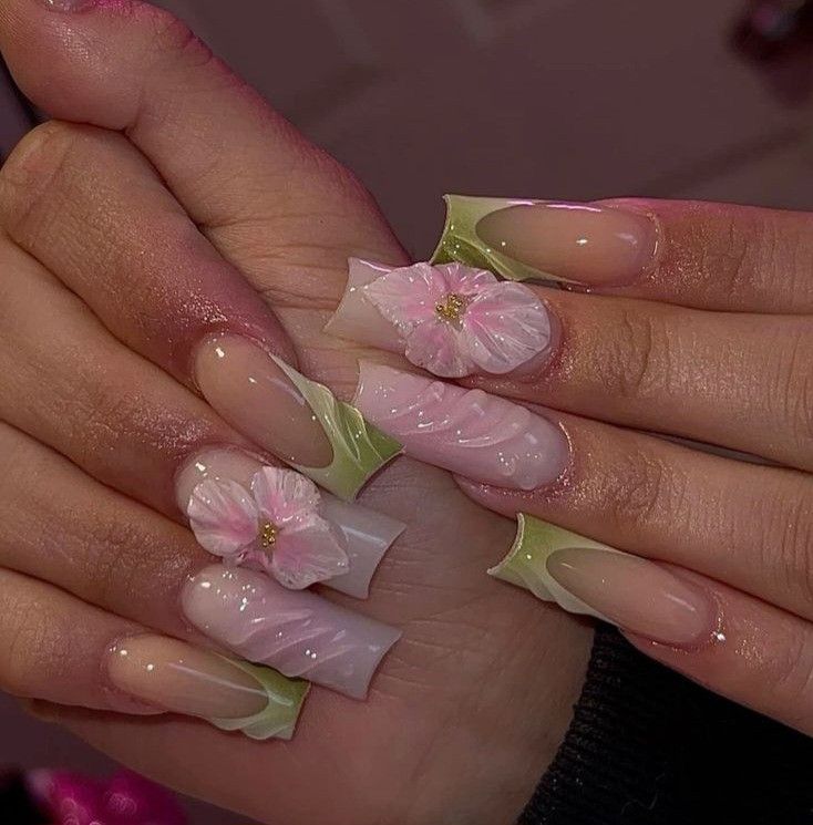 Latina Nails, Garden Nails, Acrylic Nails Nude, Classy Acrylic, 3d Flower Nails, Diy Acrylic Nails, Acrylic Design, Girly Acrylic Nails, School Nails