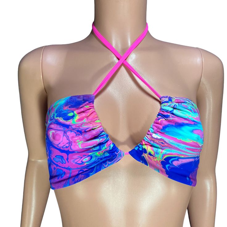 Rainbow Vapor Freedom X-String Rave Bikini Top - Peridot Clothing Rave Festival Swimwear With Triangle Top, Rave Festival Triangle Top Swimwear, Fitted Multicolor Swimwear For Music Festival, Rave Party Swimwear For Beach Season, Rave Stretch Swimwear For Music Festival, Fitted Rave Swimwear For Music Festival, Fitted Rave Swimwear For Poolside, Rave Style Swimwear For Poolside, Rave Party Swimwear For Summer