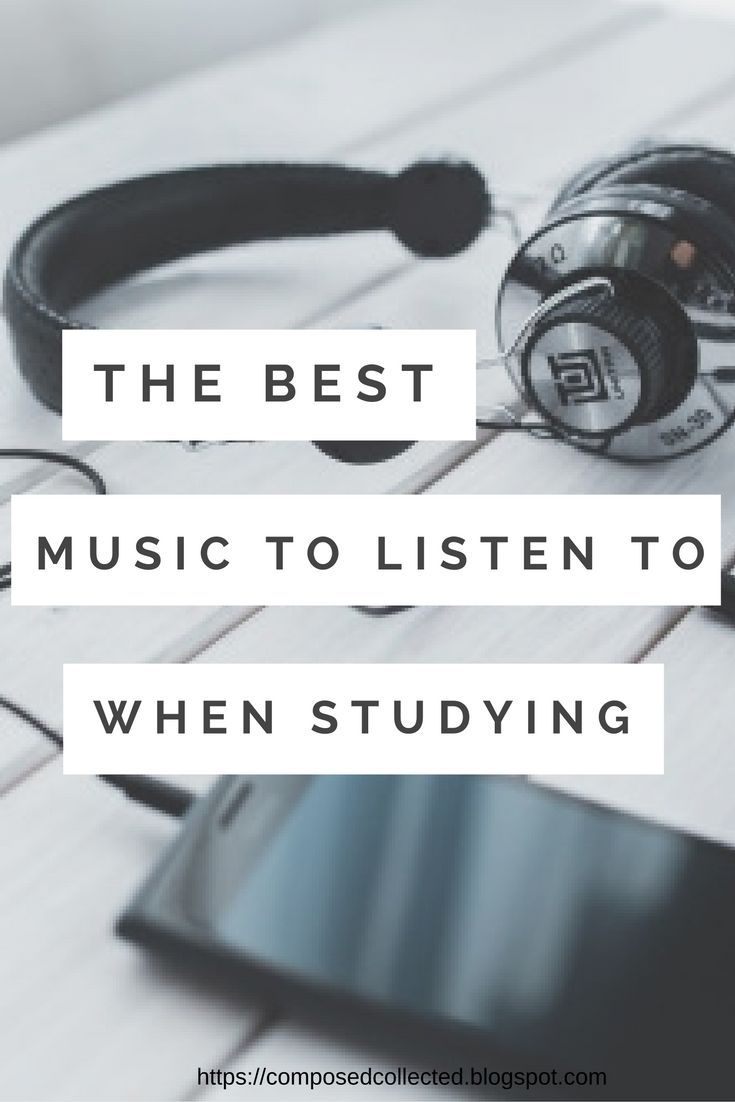 headphones and an mp3 player with the words, the best music to listen to when studying