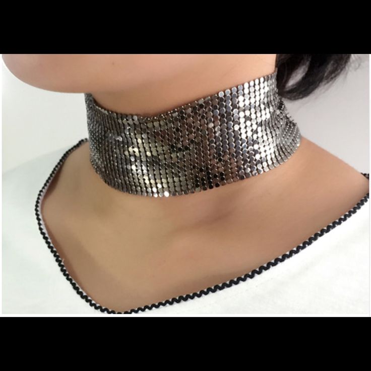 Gunmetal Mesh Metallic Choker Necklace. New Metallic Metal Jewelry For Party, Silver Metal Necklaces For Night Out, Trendy Metal Choker For Party, Metal Choker For Night Out, Silver Metal Necklace For Night Out, Party Metallic Necklaces, Trendy Metallic Jewelry For Party, Trendy Metallic Party Jewelry, Gunmetal Party Jewelry