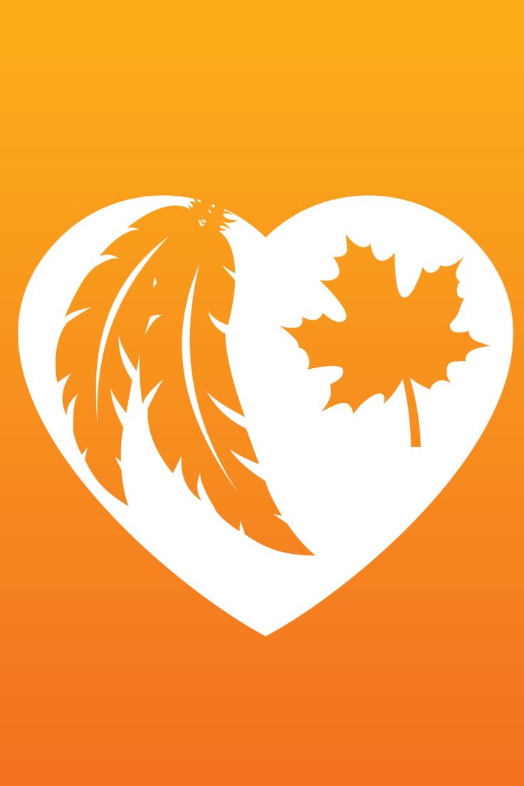 an orange and white heart with two maple leaves in the shape of a heart on top of it