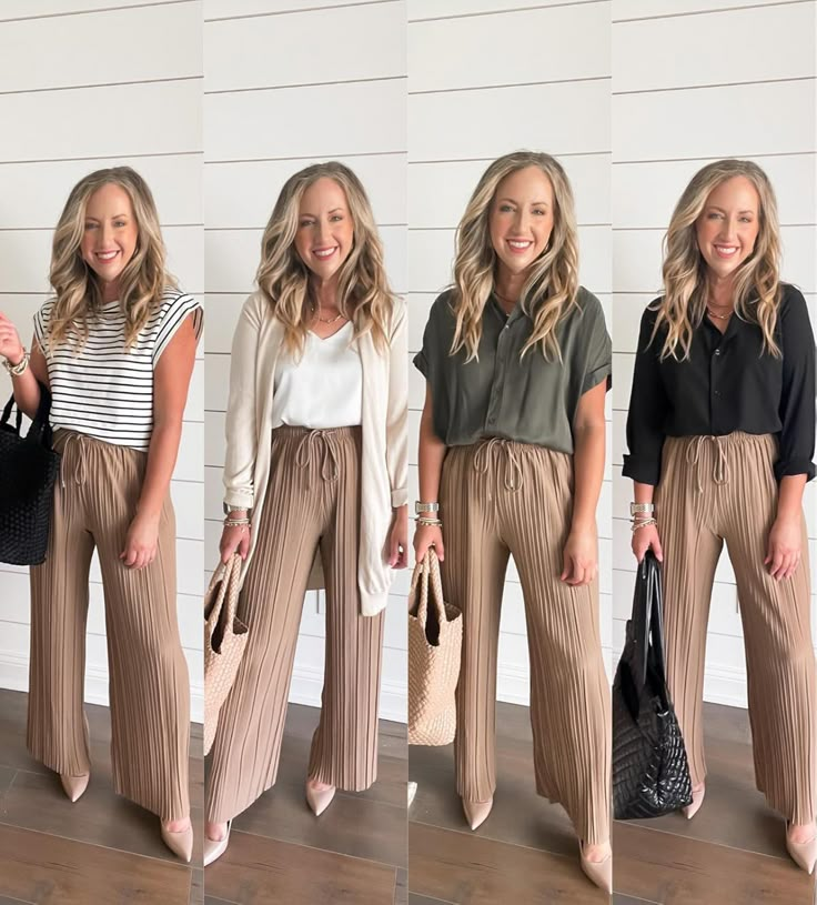 Flowy Pants Outfit, Business Casual Outfits For Women, Business Casual Outfits For Work, Professional Fashion, Casual Stripes, Casual Work Outfits, Professional Outfits, Business Casual Outfits, Mom Outfits