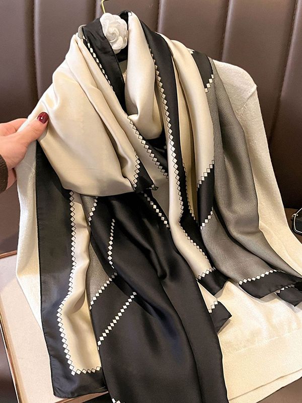 Chic Printed Silk Imitation Warm Shawl & Scarf BEIGE BLACK-One_size Luxury Winter Shawl Scarf, Elegant Winter Scarves At Affordable Prices, Luxury Beige Winter Scarves, Luxury Chic Winter Shawl, Luxury Wool Scarves For Formal Occasions, Luxury Beige Winter Shawl, Luxury Beige Shawl For Winter, Luxury Winter Scarves For Women, Luxury Women's Winter Scarves