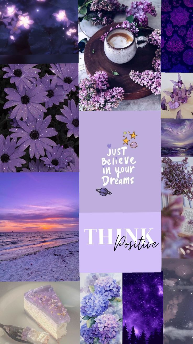 the collage is filled with purple flowers