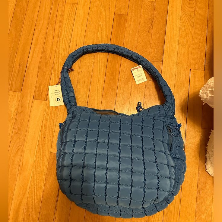 Nwt Blue Color Is Most Like The Last Two Photos Blue Quilted Shoulder Bag For Everyday Use, Casual Blue Hobo Bag For Shopping, Blue Quilted Shoulder Bag For Daily Use, Blue Quilted Tote Shoulder Bag, Blue Quilted Shoulder Bag For Travel, Blue Quilted Bags For Daily Use, Daily Use Blue Quilted Bags, Tan Tote Bag, Navy Purse