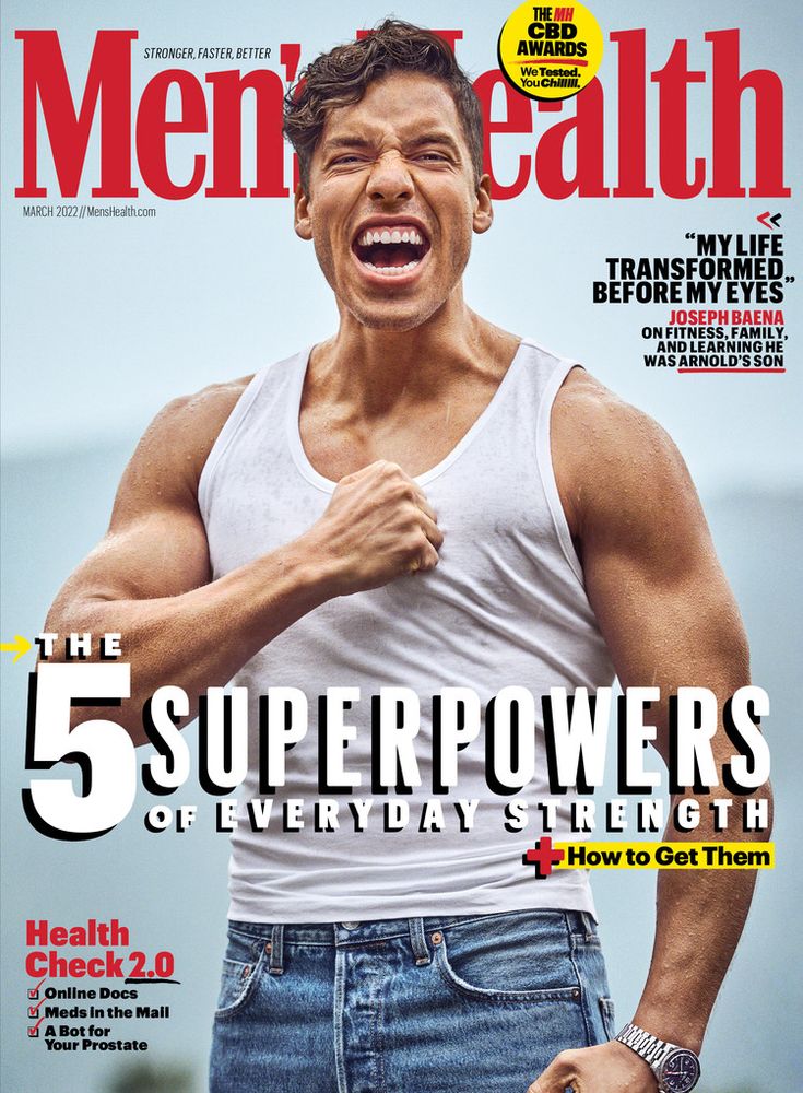 the cover of men's health magazine shows a man with his fist raised