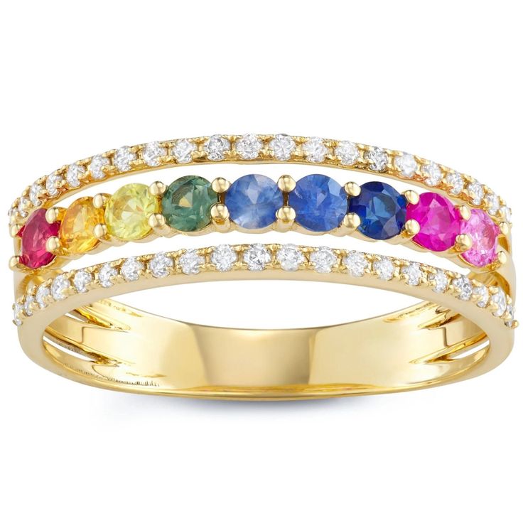 CUSHIONBLUE Fine Jewelry Multi-Color Sapphire And Diamond Ring / 14k Rose Solid Gold Band / Eternity Rainbow Sapphire Ring / Birthday Gift. This beautiful Rainbow Sapphire Multi Band is set in real solid 14Kt solid gold. You can also choose if you want this Multi-Color Sapphire Half Band in 10K and 925 Silver. This Eternity Rainbow Sapphire Ring is a perfect gift for mom, wife, girlfriend, valentine, daughter, family, or friend. It is a special gift for mother's day, Valentine's day, wedding, thanksgiving, anniversary, birthday, Christmas, Easter, New Year's, and any holiday. 💍 𝐑𝐢𝐧𝐠 𝐈𝐧𝐟𝐨𝐫𝐦𝐚𝐭𝐢𝐨𝐧 ➽ 💎Number of Diamonds: 42 pcs 💎Number of Gemstone : 9 Multi Sapphire 💎Diamond Wt. : 0.21ct 💎Diamond Color : H-I 💎Diamond Clarity: I1-I2 💎Gemstone Wt. : 0.60ct 💎Item Weight: 2. Rainbow Sapphires, Round Sapphire, Sapphire And Diamond Ring, Solid Gold Band, Multi Sapphire, Orange Sapphire, Sapphire Diamond Ring, Sam's Club, Green Sapphire