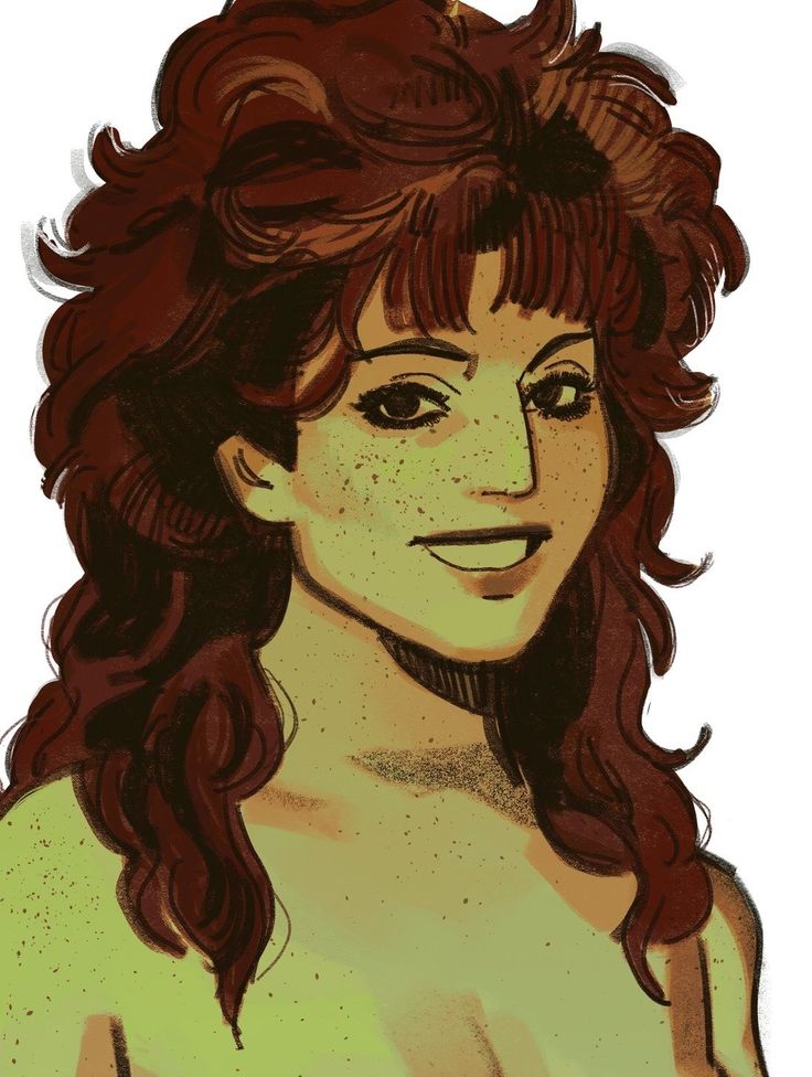 a drawing of a woman with long hair and no shirt on, looking at the camera