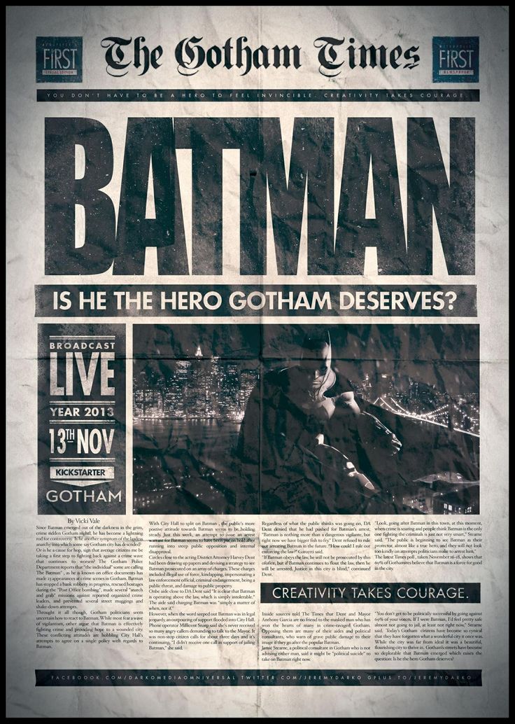 an old newspaper with the title batman is he the hero gotham deserves? on it