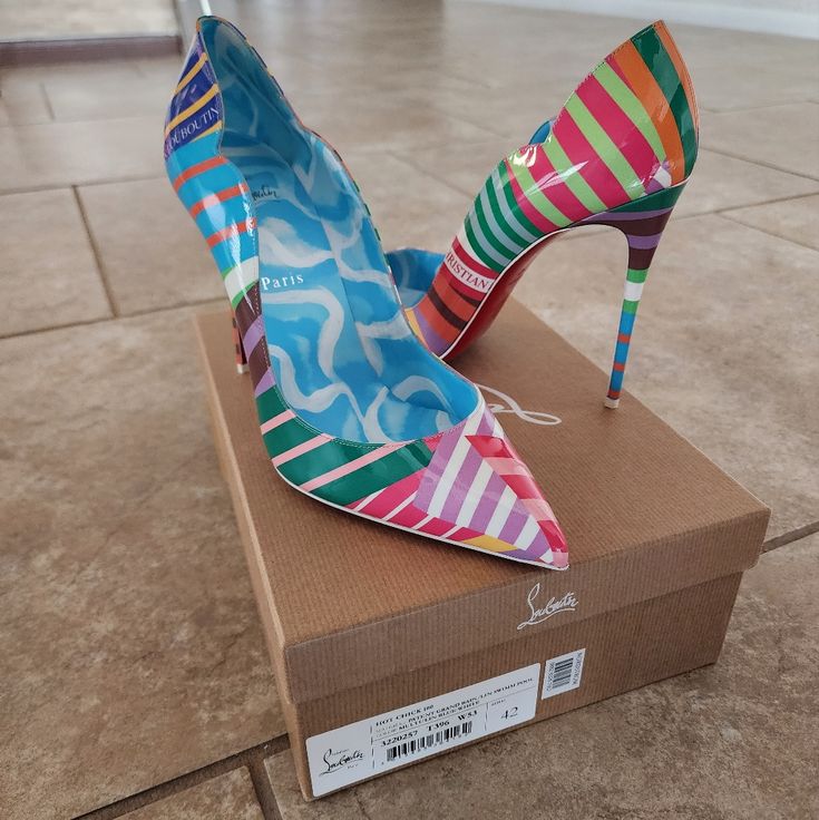 Hot Chick 100mm. Brand New Never Been Worn. With Original Packaging And Dustbag. Multi Color Abstract Design. *Picture Says Size 42 But Only 40 Available * Designer Multicolor Round Toe Heels, Designer Multicolor Heels With Round Toe, Designer Multicolor High Heels, Design Picture, Color Abstract, Louboutin Shoes, Christian Louboutin Shoes, Abstract Design, Shoes Women Heels