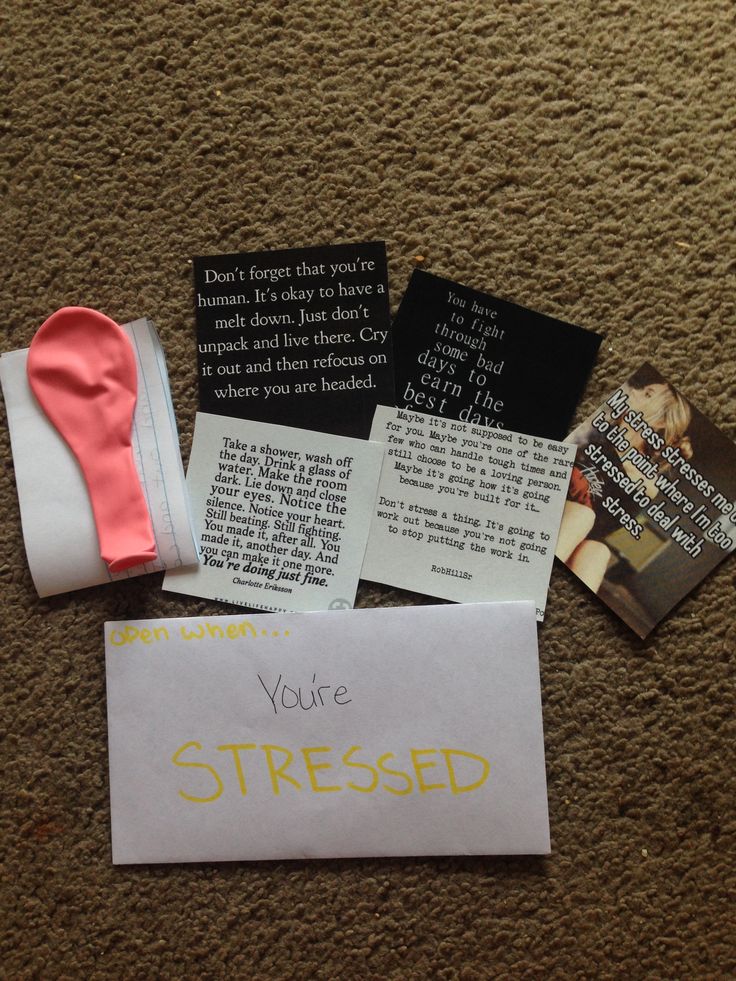 there are several pieces of paper on the floor next to a note that says you're stressed