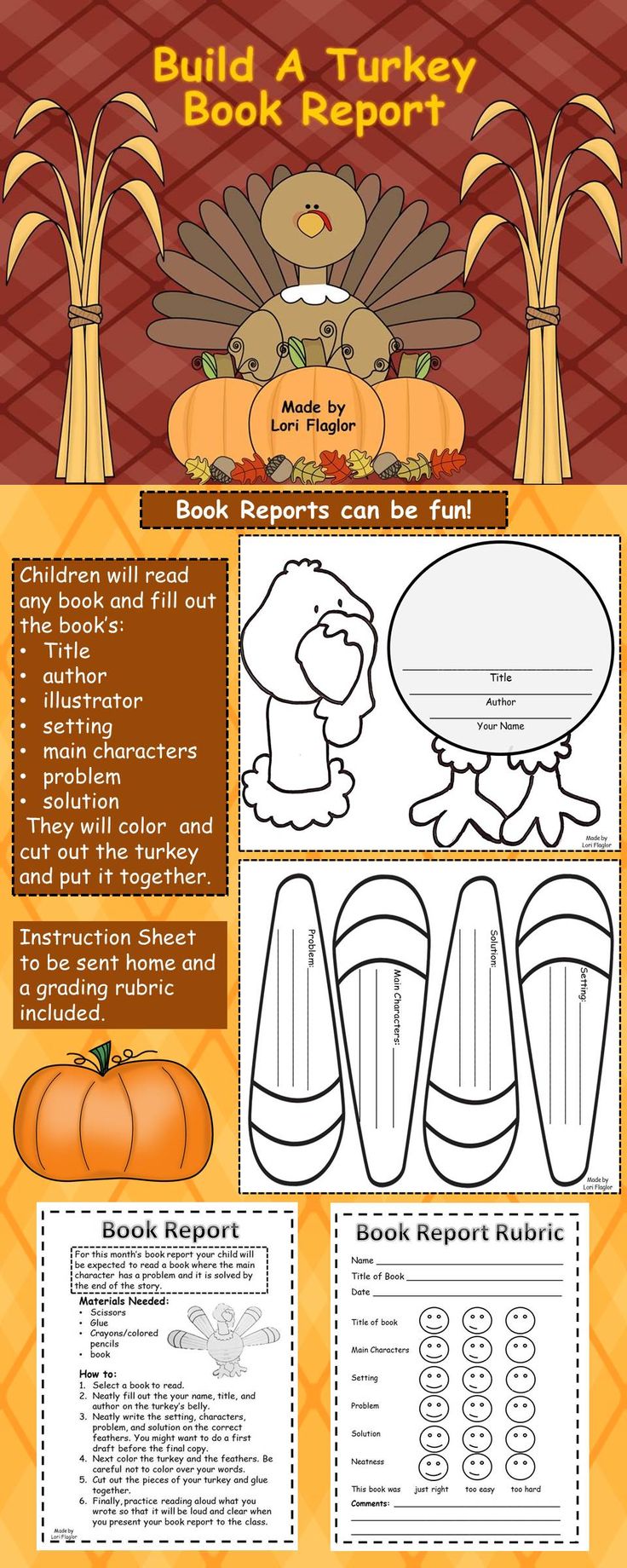 the turkey book report is an easy and fun way to teach children about thanksgiving activities