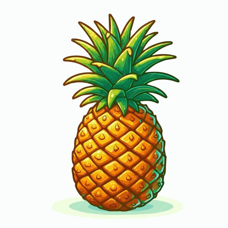 a cartoon pineapple with green leaves on it's head and yellow spots around its body